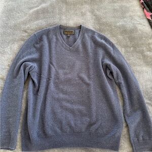 Men's Blue Cashmere V-Neck Sweater